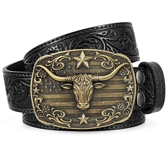 WHIPPY Western Belts for Men Women Cowboy Leather Embossed Belt for Jeans Gifts