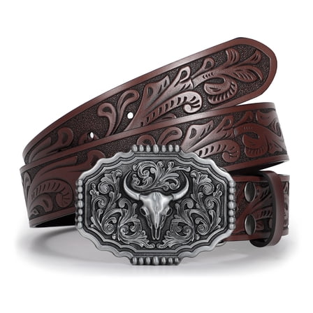 WHIPPY Western Belts for Women Men Cowboy Belt Western Cowgirl Country Embossed Leather Belt for Jeans