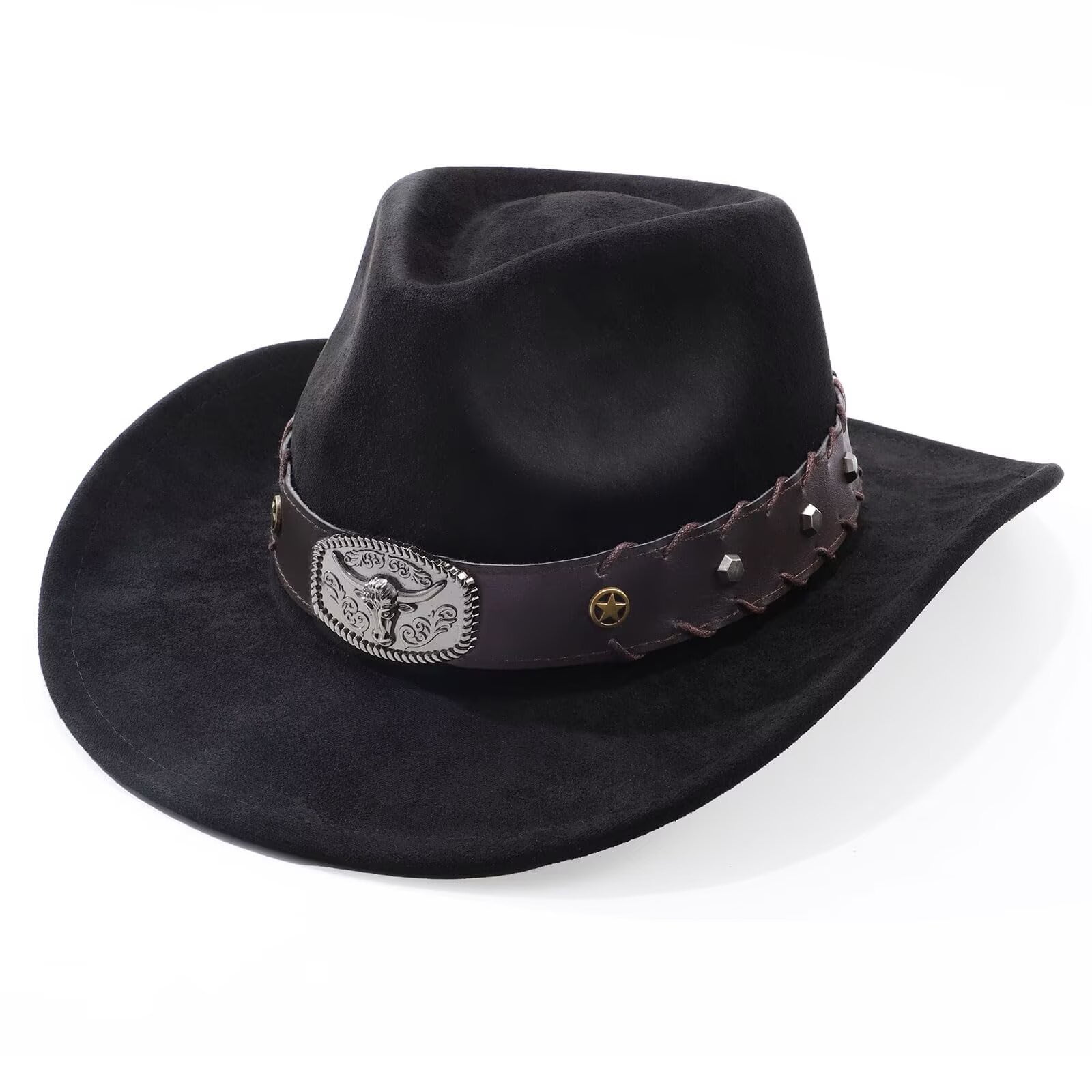 3243 Black Cowboy Hat, Classic Wide Brim Western Cowboy Hat For Women Men Wowstyle Black Cowboy Hat, Unisex Polyester Felt, Adjustable  main image 4