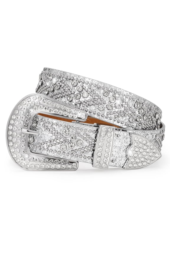 Western Cowboy Leather Belt for Women Men Cowgirl Rhinestone Studded Belt for Jeans Dresses