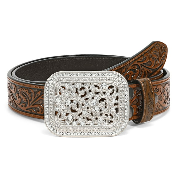 WHIPPY Western Genuine Leather Belt for Women Men Cowgirl Cowboy Scroll Embossed Buckle Belt