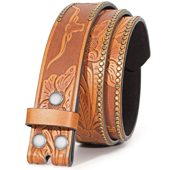 WHIPPY Western Leather Belt Strap for Women Men without Buckle Cowgirl Cowboy Engraved Embossed Belt Strap