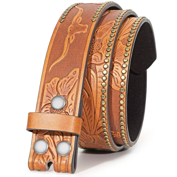 WHIPPY Western Leather Belt Strap for Women Men without Buckle Cowgirl Cowboy Engraved Embossed Belt Strap
