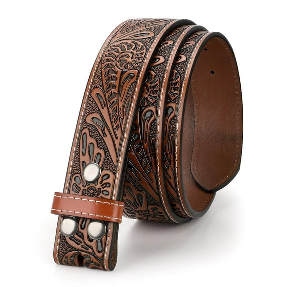 WHIPPY Western Leather Belt Strap for Women Men without Buckle Cowgirl Cowboy Engraved Embossed Belt Strap