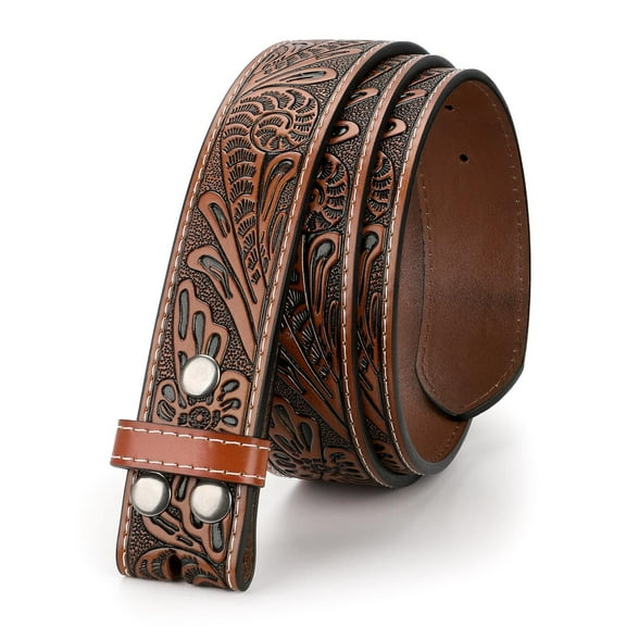 WHIPPY Western Leather Belt Strap for Women Men without Buckle Cowgirl Cowboy Engraved Embossed Belt Strap
