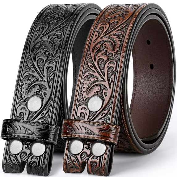 WHIPPY Western Leather Belt Strap for Women Men without Buckle Cowgirl Cowboy Engraved Embossed Belt Strap