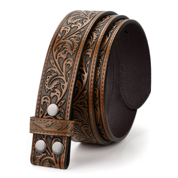 WHIPPY Western Leather Belt Strap for Women Men without Buckle Cowgirl Cowboy Engraved Embossed Belt Strap