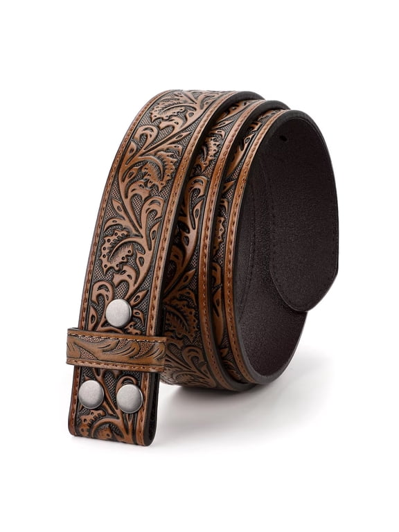 Western Leather Belt Strap for Women Men without Buckle Cowgirl Cowboy Engraved Embossed Belt Strap