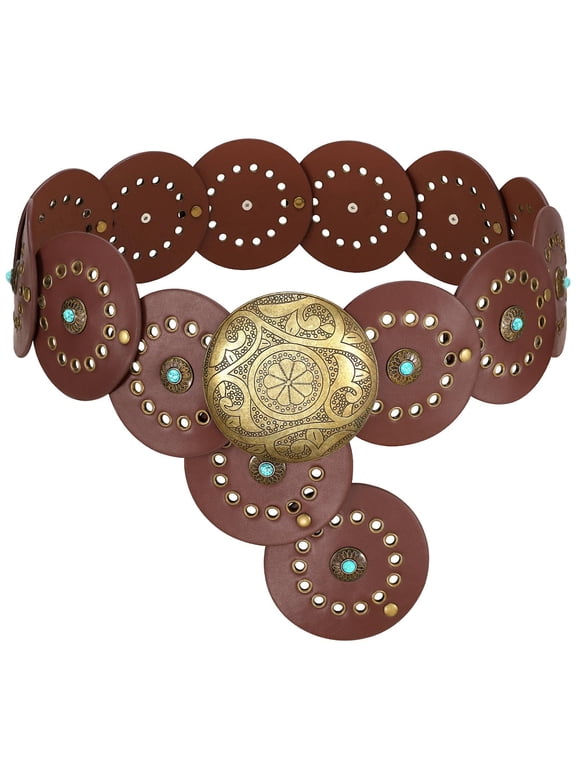 Western Leather Belts for Women Cowgirl Cowboy Belt Ladies Wide Vintage Waist Belts for Dresses