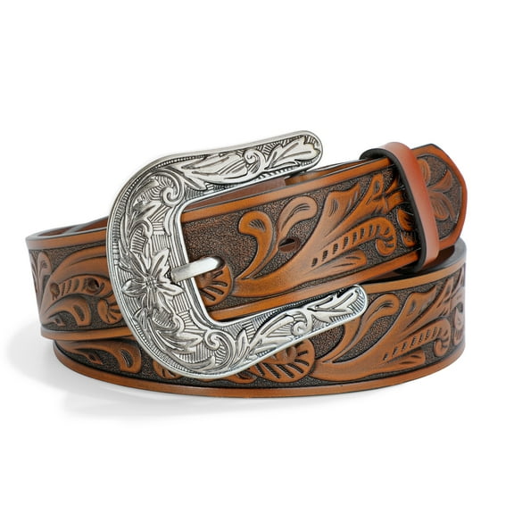 WHIPPY Western Leather Belts for Women Men Cowboy Cowgirl Leather Belt Embossed Buckle