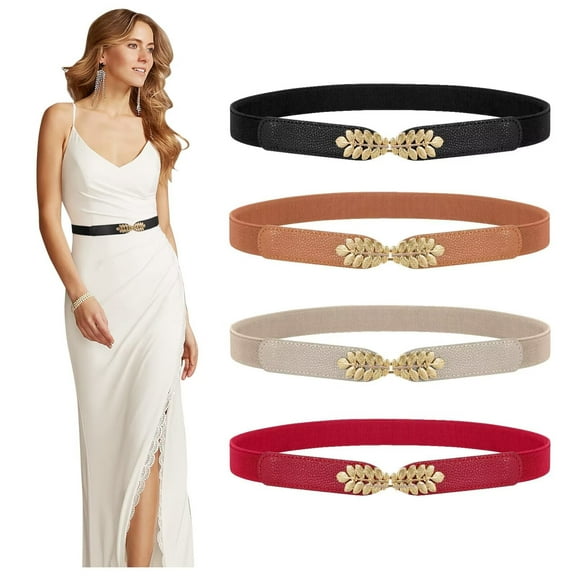 WHIPPY Women Elastic Skinny Belts with Gold Buckle Stretch Ladies Belts for Dresses