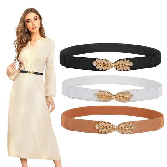 WHIPPY Women Elastic Skinny Belts with Gold Buckle Stretch Ladies Belts for Dresses