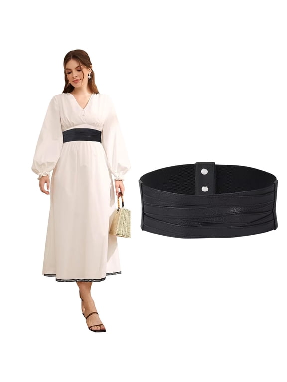 Women Elastic Waist Belt for Dresses Stretch Braided Wide Belts