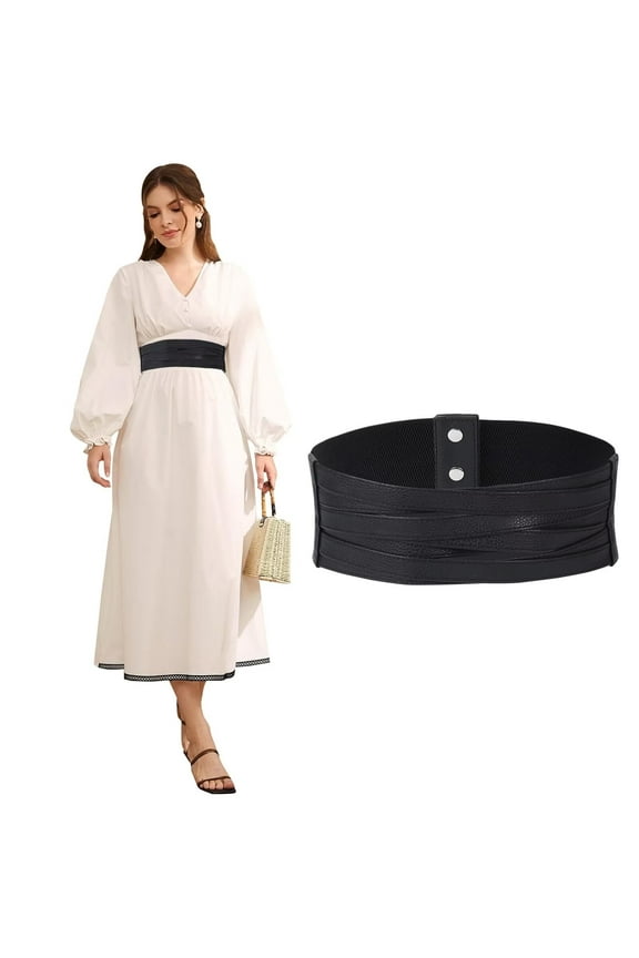 Women Elastic Waist Belt for Dresses Stretch Braided Wide Belts