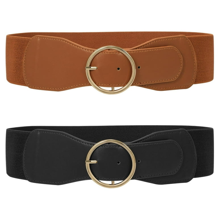 Gold Buckle Belt Wide Brown Belt Women's Dark Natural Wide
