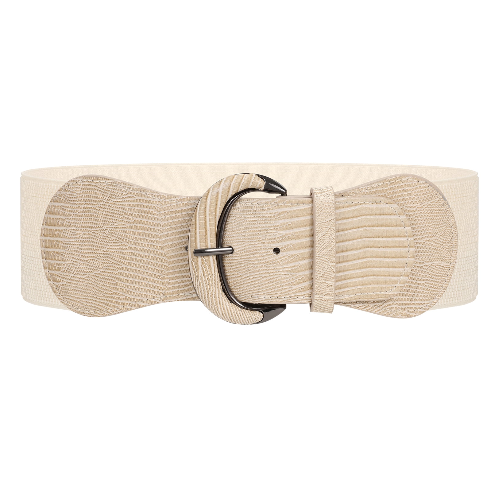 8175 Stretchy Vintage Wide Waspie Elastic Pearl Buckle Waist Belt (beige Women Faux Pearl Buckle Waist Belt Vintage Velvet Wide Cinch  main image 2
