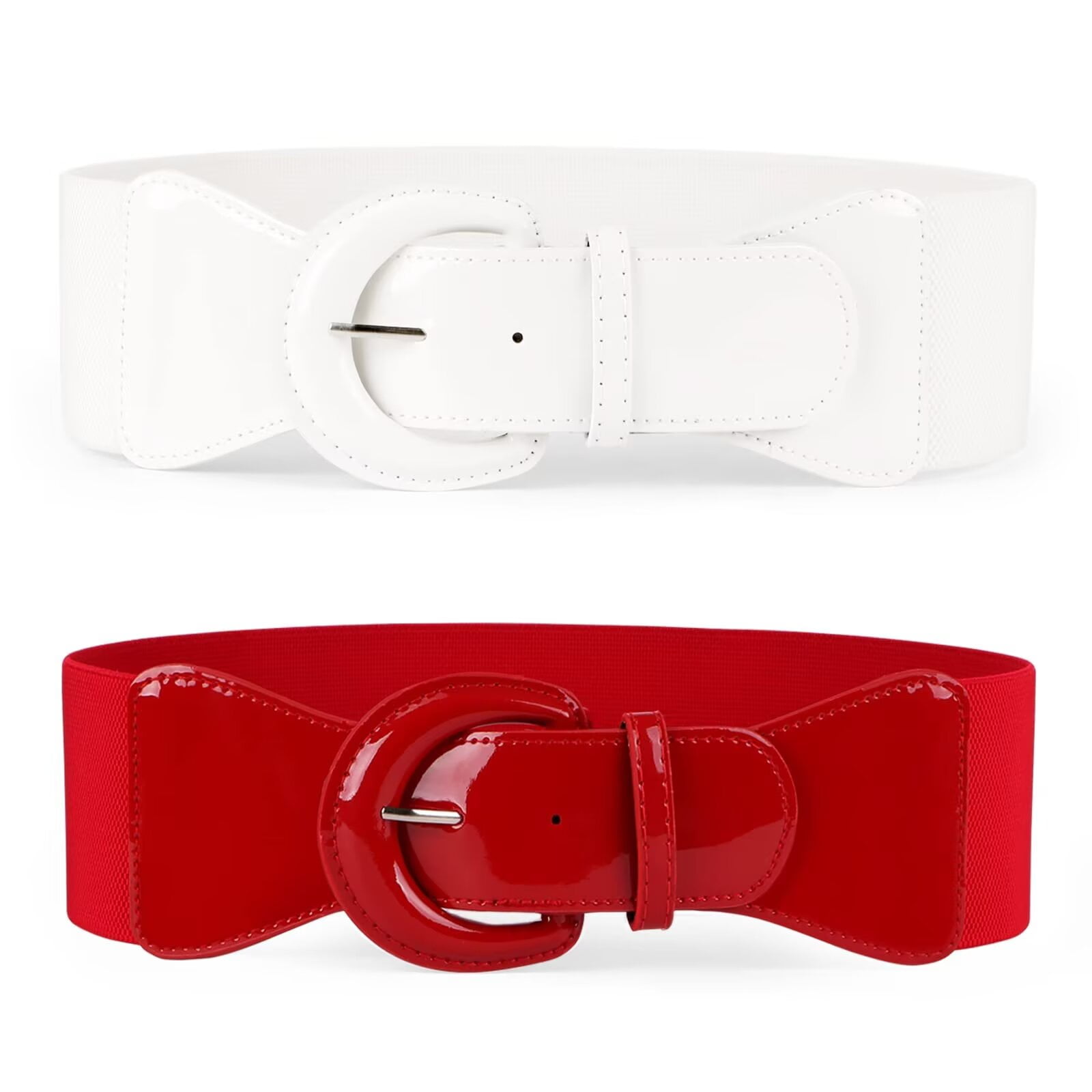 Red White Fabric Belt Womens REDHORNS Fabric Elastic Waist Belt
