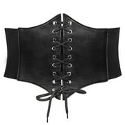 WHIPPY Women Lace-up Corset Waist Belt, Elastic Black Wide Belt For Dresses