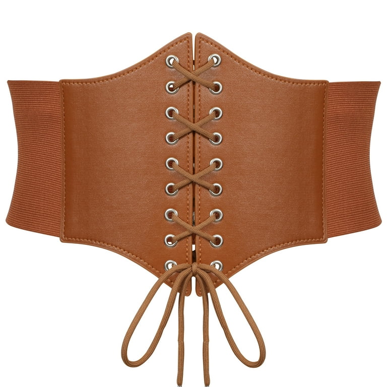WHIPPY Women Lace-up Corset Waist Belt, Stretchy Leather  display picture 3