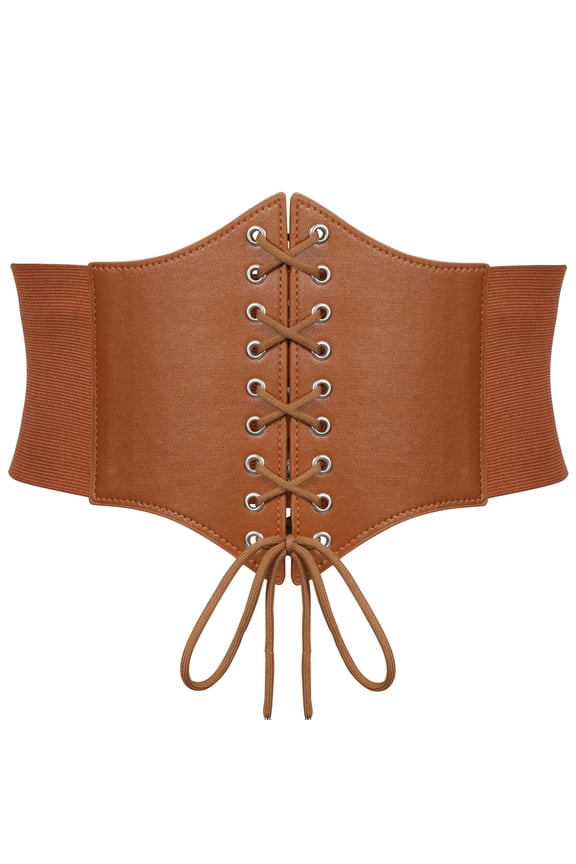 Women Lace-up Corset Waist Belt, Elastic Black Wide Belt For Dresses