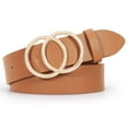 thumbnail image 1 of WHIPPY Women Leather Belt with Double Ring Buckle, Brown Waist Belt for Jeans Dresses, 1 of 9