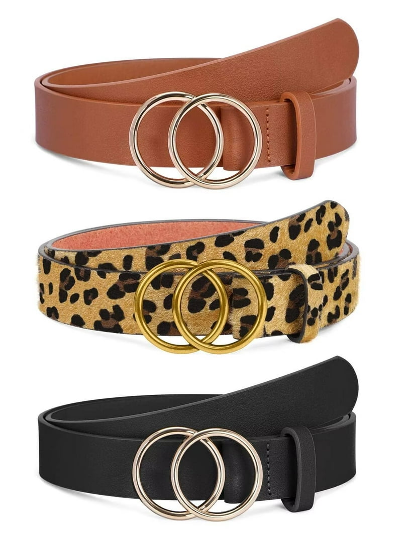 3 Pack Women Leather Waist Belts Double O-Ring Gold Buckle XZQTIVE 3 Packs Women main image 2