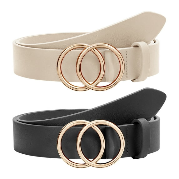WHIPPY Women Leather Belt with Double Ring Buckle, Plus Size Waist Belt for Jeans Dresses