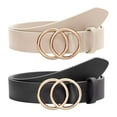 thumbnail image 1 of WHIPPY Women Leather Belt with Double Ring Buckle, Plus Size Waist Belt for Jeans Dresses, 1 of 8