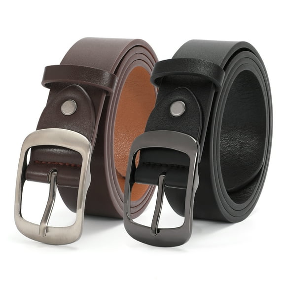WHIPPY Women Leather Belt with Pin Buckle, Black Waist Belt for Jeans Pants
