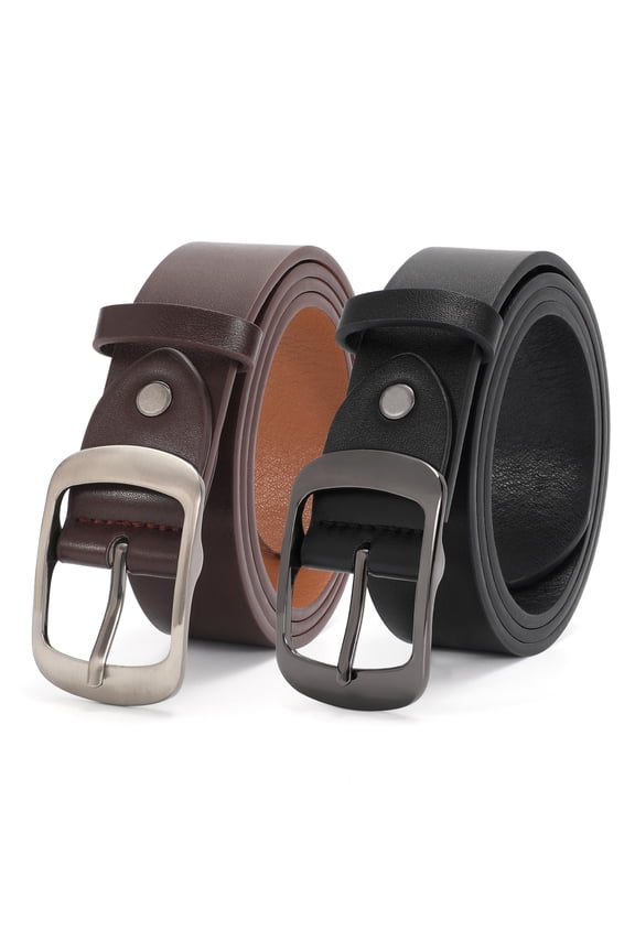 Women Leather Belt with Pin Buckle, Black Waist Belt for Jeans Pants