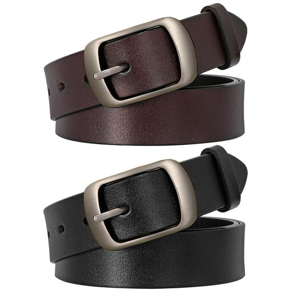 WHIPPY Women Leather Belt with Pin Buckle, Black Waist Belt for Jeans Pants
