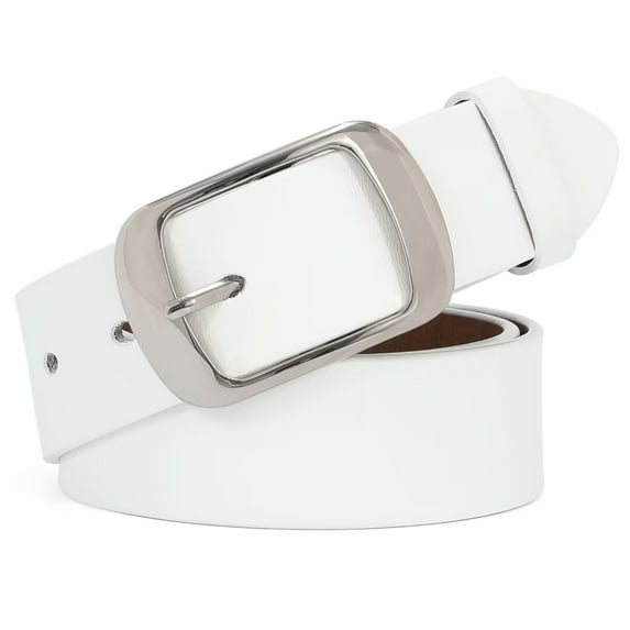 WHIPPY Women Leather Belt with Pin Buckle, White Waist Belt for Jeans Pants