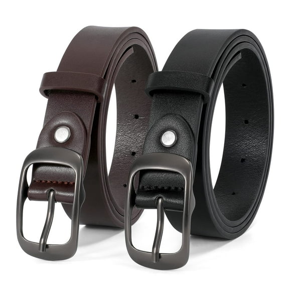 WHIPPY Women Leather Belts with Pin Buckle, Black Waist Belt for Jeans Pants