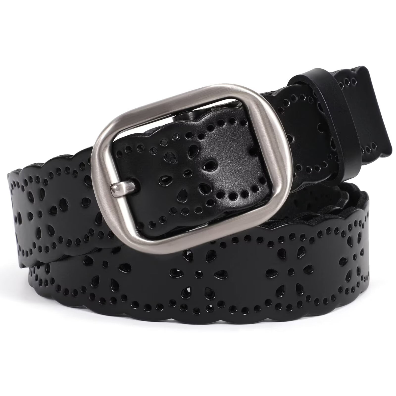 Women\'s Hollow Flower Leather Belt with Solid Pin Buckle - Soft, Durable, and WHIPPY Women main image 2
