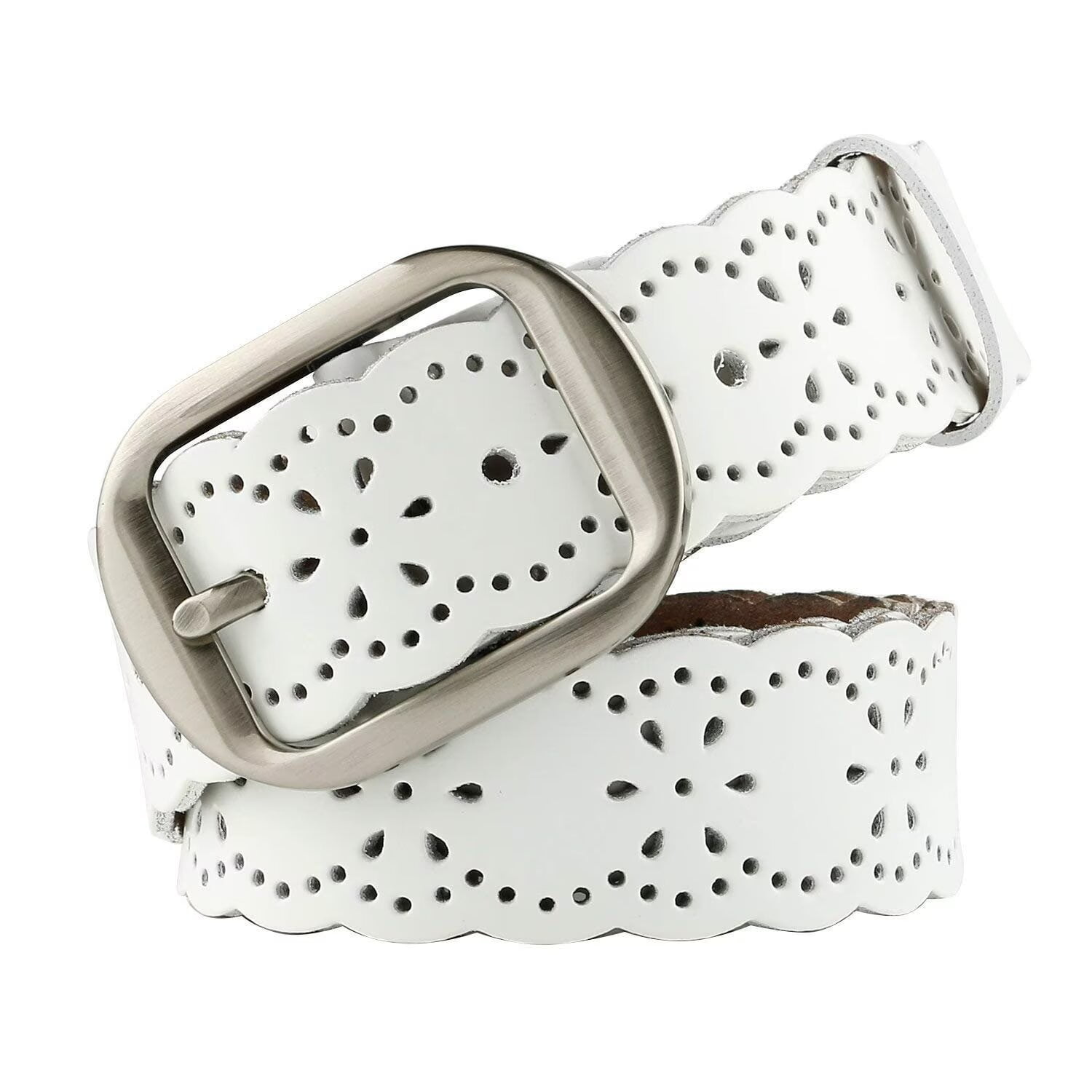 WHIPPY Women Leather Hollow Flower Belt for Jeans, Plus Size 