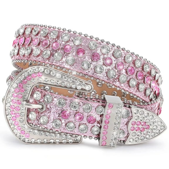 WHIPPY Women Men Rhinestone Studded Belt, Western Cowgirl Cowboy Leather Belt for Jeans Pants Dresses