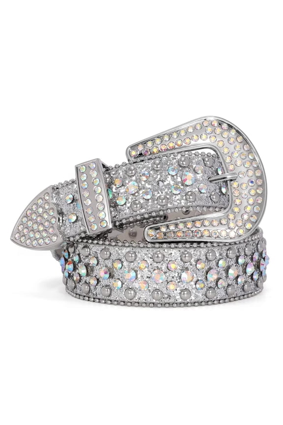 Women Men Rhinestone Studded Leather Belt, Western Cowgirl Cowboy Belt for Jeans Pants Dresses