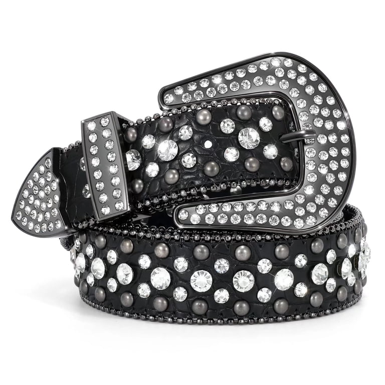 WHIPPY Women Men Rhinestone Studded Leather Belt, Western  display picture 1