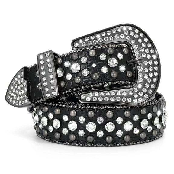 WHIPPY Women Men Rhinestone Studded Leather Belt, Western Cowgirl Cowboy Belt for Jeans Pants Dresses