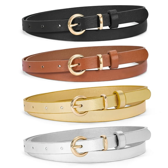 WHIPPY Women Skinny Leather Belts Ladies Waist Belt for Jeans Dresses Gold Buckle
