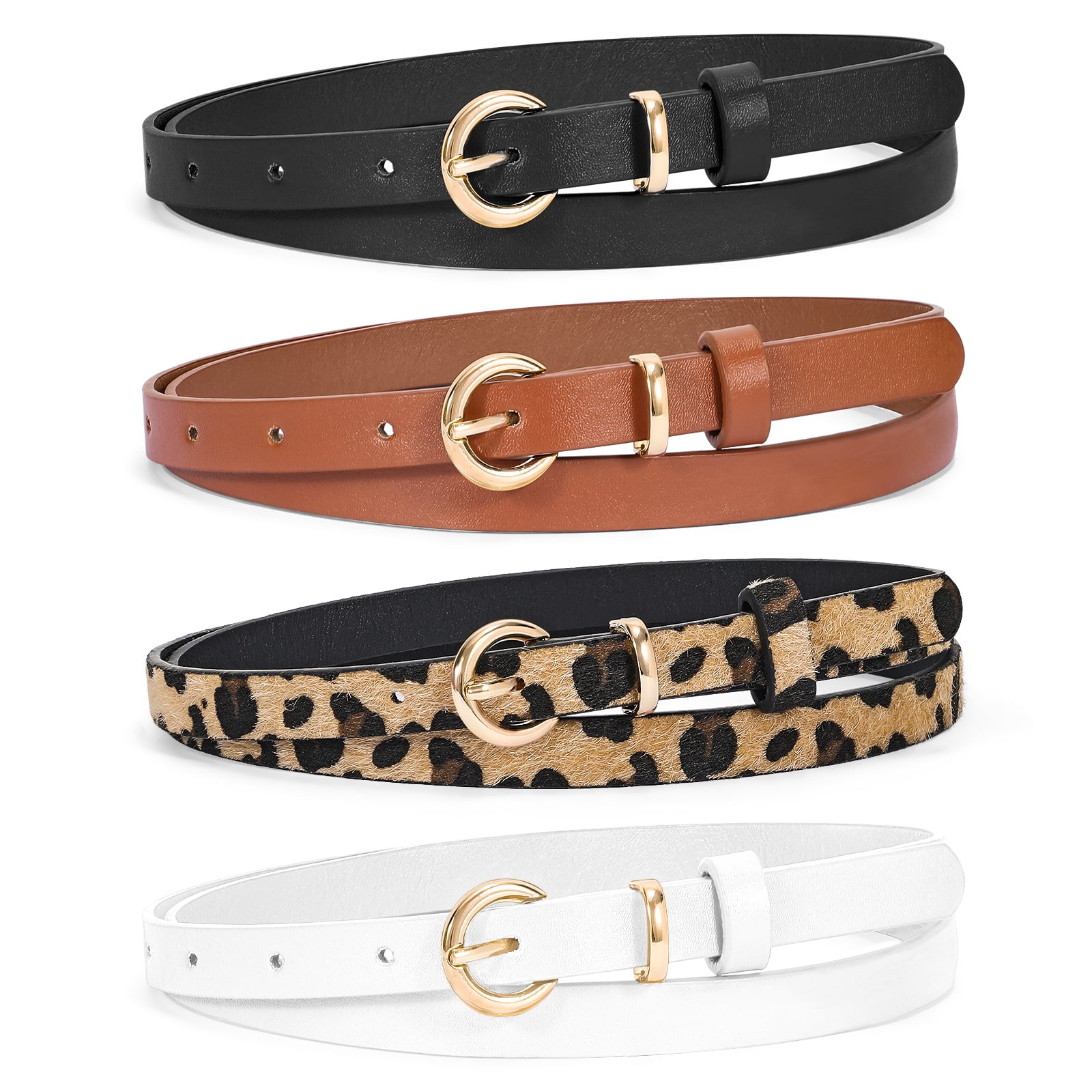 WHIPPY Women Skinny Leather Belts Ladies Plus Size Waist Belt for Jeans Dress Gold Buckle
