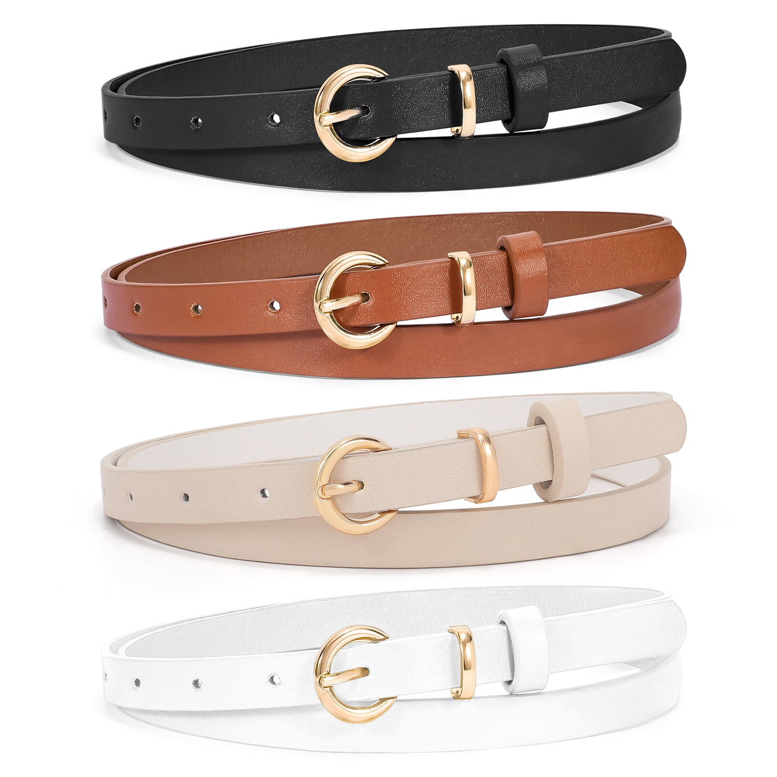 Skinny Faux Leather Belt with Gold Buckle 0.55\