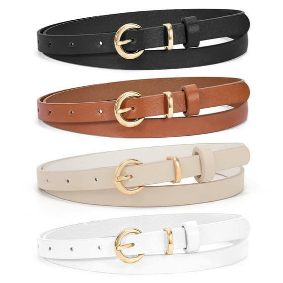 WHIPPY Women Skinny Leather Belts Ladies Waist Belt for Jeans Dresses Gold Buckle