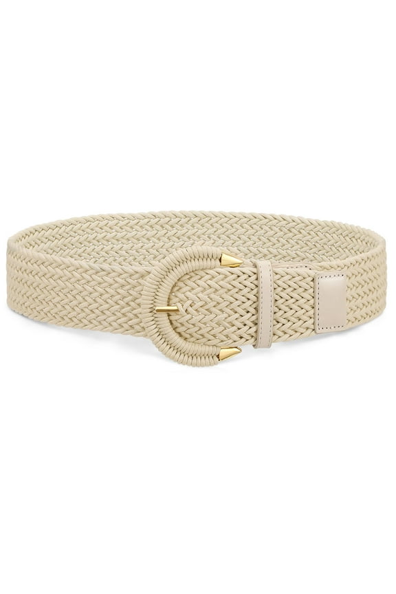 Women Wide Braided Belt for Dresses Jeans Pants Ladies Woven Beige Waist Belts