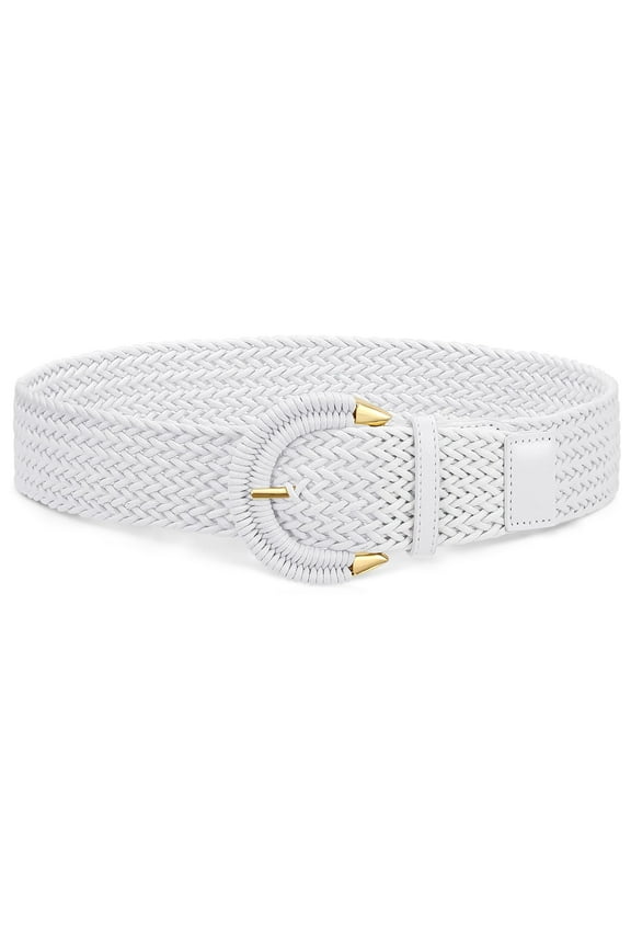 Women Wide Braided Belt for Dresses Jeans Pants Ladies Woven White Waist Belts