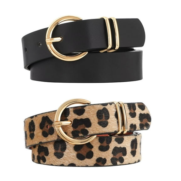 WHIPPY Women's Leather Belt Gold Buckle Waist Belts for Jeans Dresses