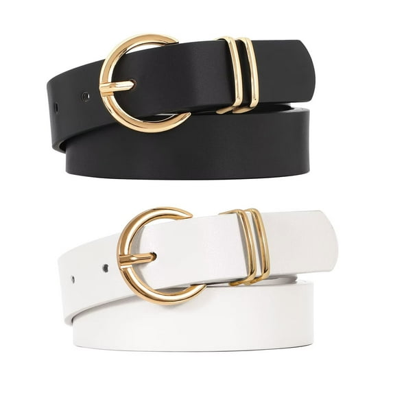 WHIPPY Women's Leather Belt Gold Buckle Plus Size Waist Belts for Jeans Dresses