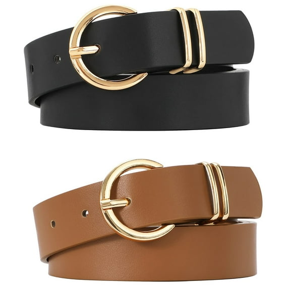 WHIPPY Women's Leather Belt Gold Buckle Plus Size Waist Belts for Jeans Dresses