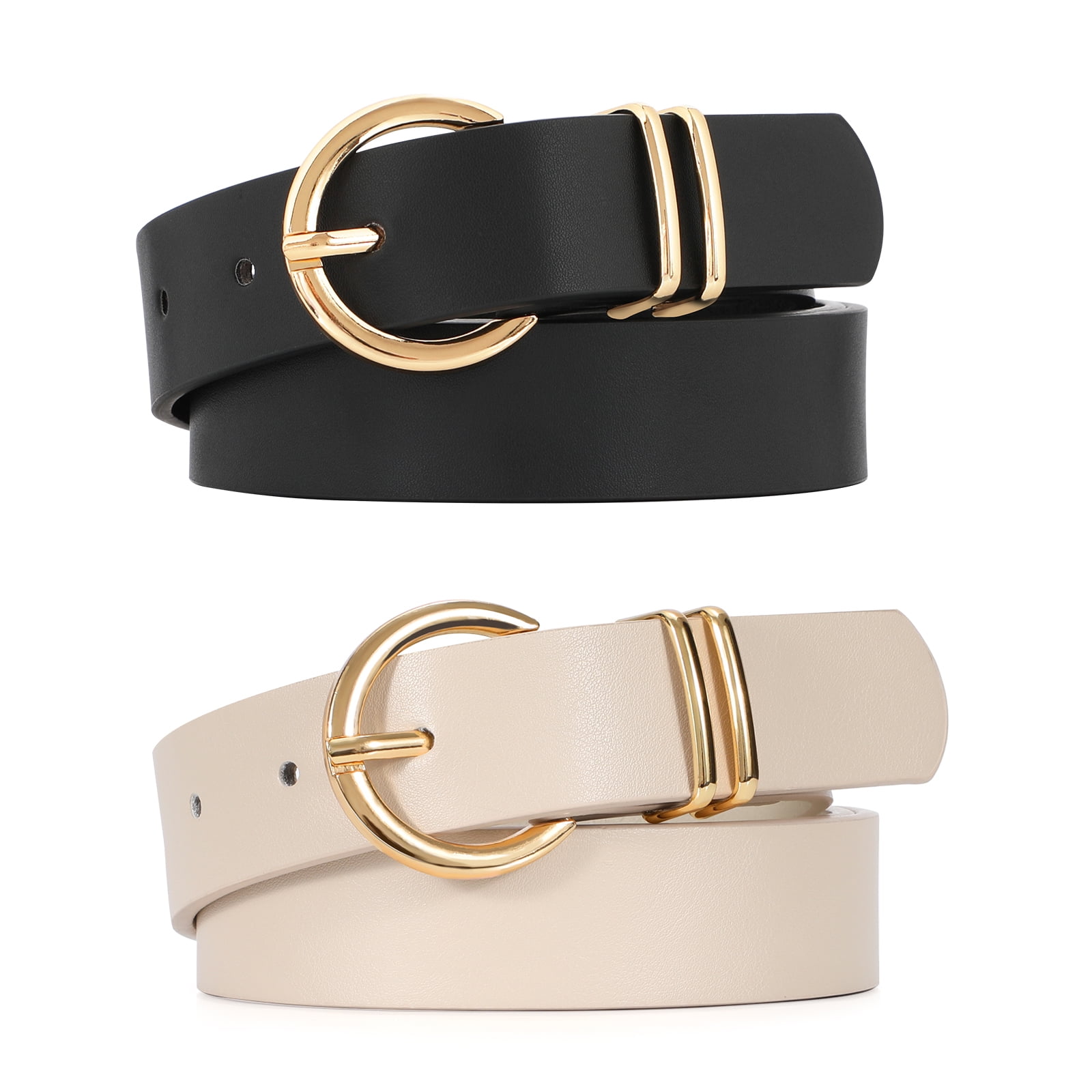 WHIPPY Women's Leather Belt Gold Buckle Plus Size Waist Belts for Jeans