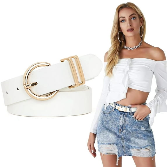 WHIPPY Women's Leather Belt Gold Buckle Plus Size Waist Belts for Jeans Dresses